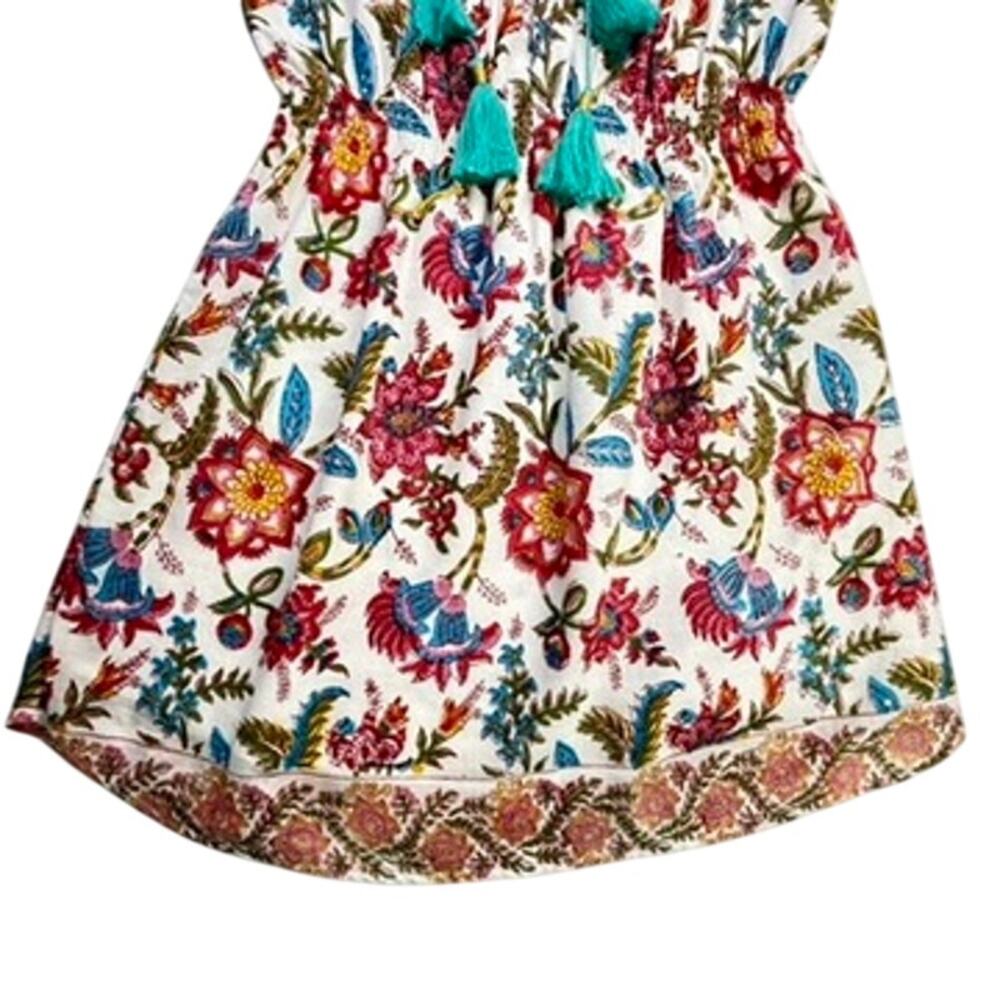 Bell by Alicia Bell Floral Block Print Tassel Mini Dress XS Cotton Boho India - Picture 4 of 11